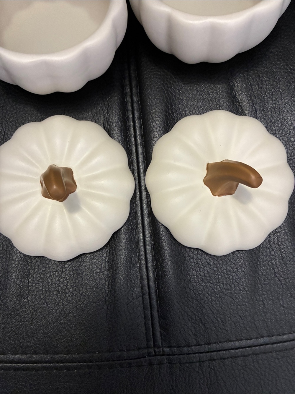 White Ceramic Pumpkin Small Cocotte with Brown Stems (Set of 2) - Picture 4 of 6